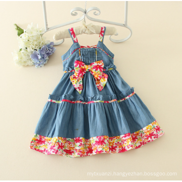 Spaghetti Strap girl one piece Dress baby girl s Charming denim Summer Cotton Sleeveless Floral Casual Girls' Dress Baby Dress